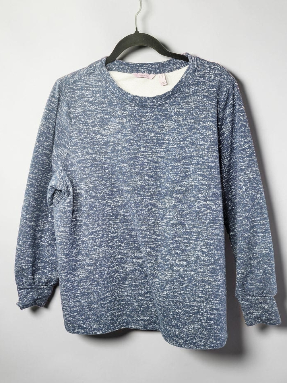 AnyBody Navy and White Marled Crewneck Pullover